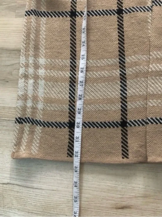 Anne Klein Tan Plaid Double-Breasted Pea Coat Cardigan Shacket - Picture 7 of 9